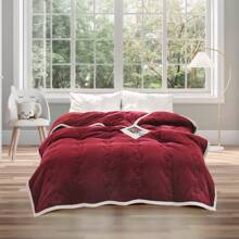 Flannel Blanket 3 Layers Sofa Recliner Washable Throw Blanket For Winter Flannel Fleece Warm Blanket Thicken Quilted Plum Blossom Blankets Bed Quilt Soft Extra Thick Blanket For Sofa Recliner Bed, Warm 3 Layers Flannel Blanket For Winter Autumn, Plush Quilt, Breathable Velvet Comforter, Washable Throw Blanket - Burgundy - View 6