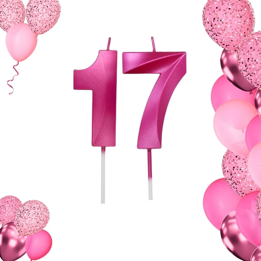 2 Pink Number Birthday Candles Various Ages - 17/71 tuổi - Xem 1