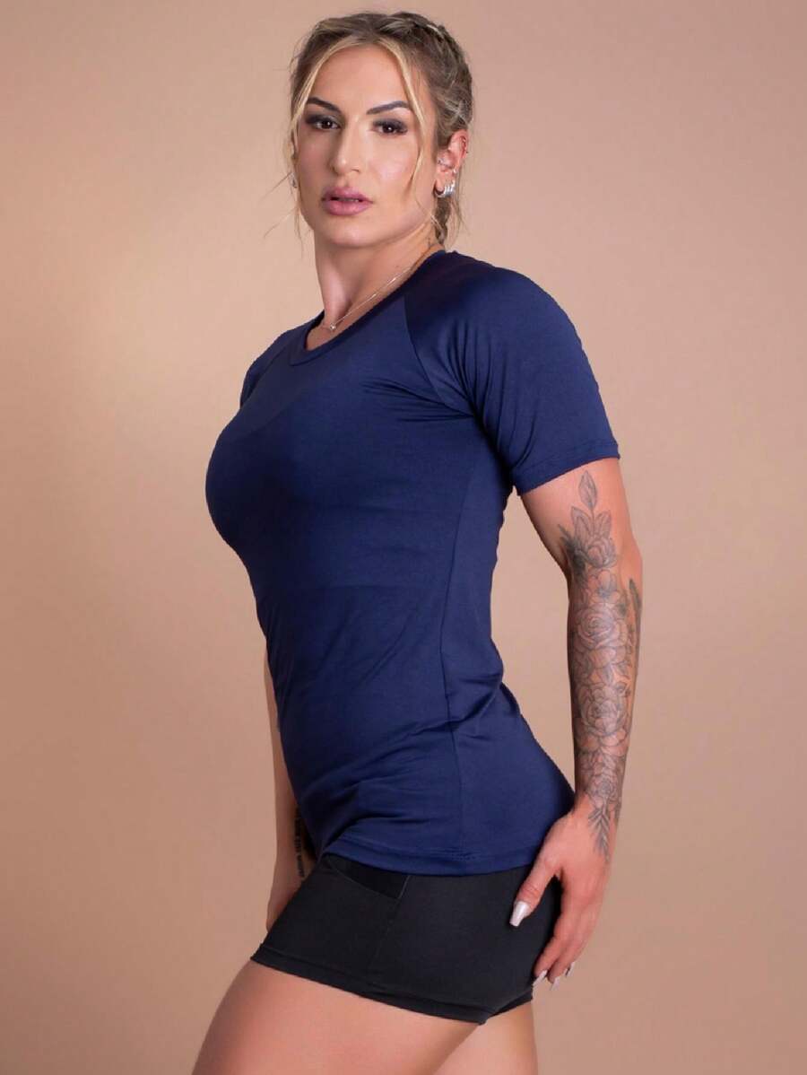 Women's Second Skin Shirt UV+50 Sun Protection Thermal T-Shirt Short Sleeve Winter And Summer Fashion GJR Modas - Màu xanh lam - Xem 1