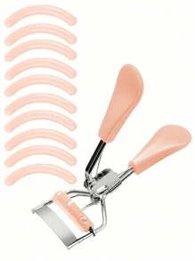 1 件便携式睫毛夹和 10 个硅胶垫，不锈钢粉色弧形手柄睫毛夹，卷曲和塑形，不伤睫毛，轻松安全地适应通用眼形，获得持久卷曲 - 彩色 - 查看 10