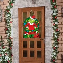 1 pieza Placa decorativa colgante de Navidad, decoración de puerta principal Feliz Navidad, decoración de corona de madera para el hogar, interior y exterior, perfecta para decoración de fiesta de Navidad