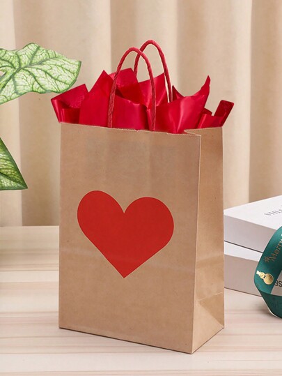10 Pezzi Sacchetti regalo in carta per San Valentino, Sacchetti regalo in carta kraft a forma di cuore per feste e regali di San Valentino