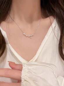 不褪色的星星和花朵吊坠项链，百搭简约锁骨链配饰情人节、妈妈、母亲、母亲节、礼物 - 銀色 - 查看 3