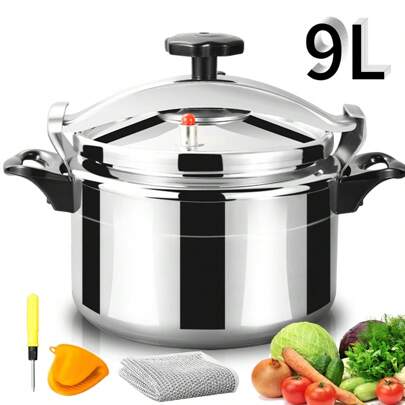9L Olla Express de Aluminio Olla de Presion Vaporera  Olla express presto 9 litros Set de Ollas De Sopa Carnes de Cocina Compatible Estufa De Gas más para Cocina Restaurantes, Se Utiliza para Cocinar Arroz Sopa y Carne al Vapor (Regalo un destornillador, guantes calientes y paños de cocina de acero inoxidable)
