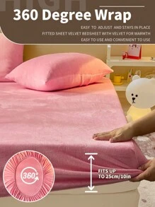 1pc Velvet Fitted Sheet, Bedding Set, Soft & Comfortable, Warm For Autumn/Winter, Deep Pocket Design, No Pillowcase, Dust & Slip Resistant, Machine Washable, Suitable For Bedroom, Dorm, Winter Decor - Pink - View 4