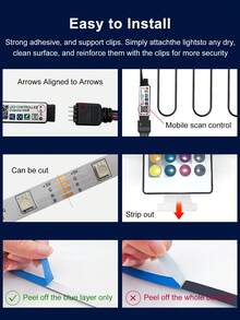 1 conjunto de tiras de luz LED RGB coloridas flexíveis, controle remoto de 24 teclas 5050 5V USB Power Edge Lighting, leve e fácil instalação, adequado para computador, TV, decoração de gabinete