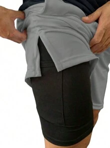 Short 2 E 1 Duplo Masculino Bolso Oculto Academia Compressão - Cinza - Visão 7