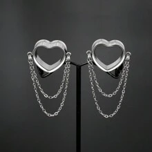 2 Stücke 316L Edelstahl Herz Ketten Ohrtunnel Plugs Piercings Frauen Körperschmuck Expander Spreizer Elegant