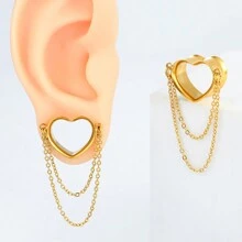2 Stücke 316L Edelstahl Herz Ketten Ohrtunnel Plugs Piercings Frauen Körperschmuck Expander Spreizer Elegant
