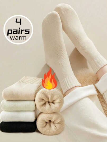 4pairs Women Warm Socks Thick Thermal Terry Socks For Winter Crew Socks
