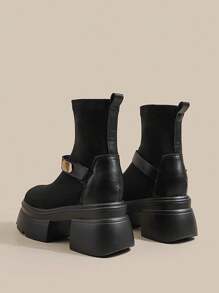 Giày bốt đế dày cho nữ Giày bốt cổ ngắn co giãn màu đen đế dày mùa đông mới - màu đen - Xem 3