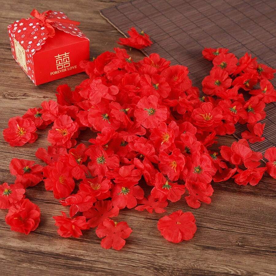 Flores de melocotonero simuladas, pétalos de melocotón, decoraciones de rosa, flores falsas, flores de plástico, decoraciones, decoración de habitación, decoraciones de árbol, decoración del hogar, flores artificiales, decoración de sala de estar, Día de San Valentín, regalo - Multicolor - Ver 1