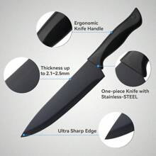 Knife Sets For Kitchen With Block, 15 Pcs Kitchen Knife Set With Block Self Sharpening, Dishwasher Safe, Anti-Slip Handle, Black