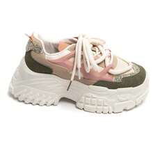 Fashionable Casual Contrast Color Thick Sole Sneakers - Green - View 2