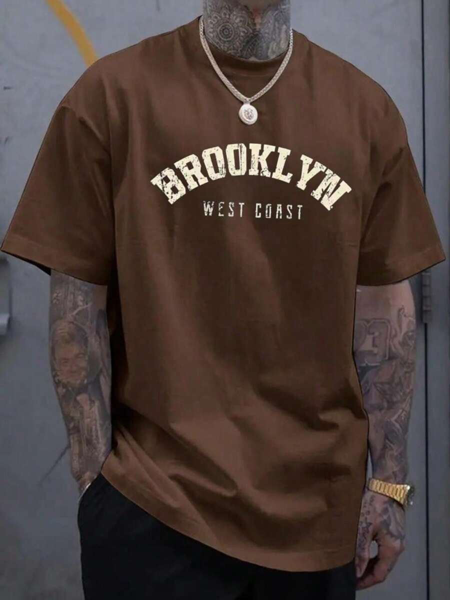 Brooklyn Men's Shirt Cotton Blouse Imported T-Shirt Premium Mesh - 鏽棕色 - 查看 1