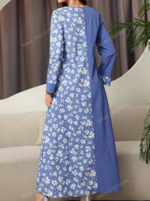 Spring & Summer Clothes New Long Sleeved Women's Skirt Printed Long Skirt Kaftan Ladies Loose Long Dress A Line Floral Print Maxi Dress
