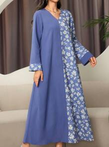 Spring & Winter Clothes New Long Sleeved Women's Skirt Printed Long Skirt Kaftan Ladies Loose Long Dress A Line Floral Print Maxi Dress - Blue - View 3