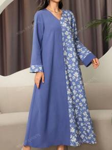 Spring & Summer Clothes New Long Sleeved Women's Skirt Printed Long Skirt Kaftan Ladies Loose Long Dress A Line Floral Print Maxi Dress