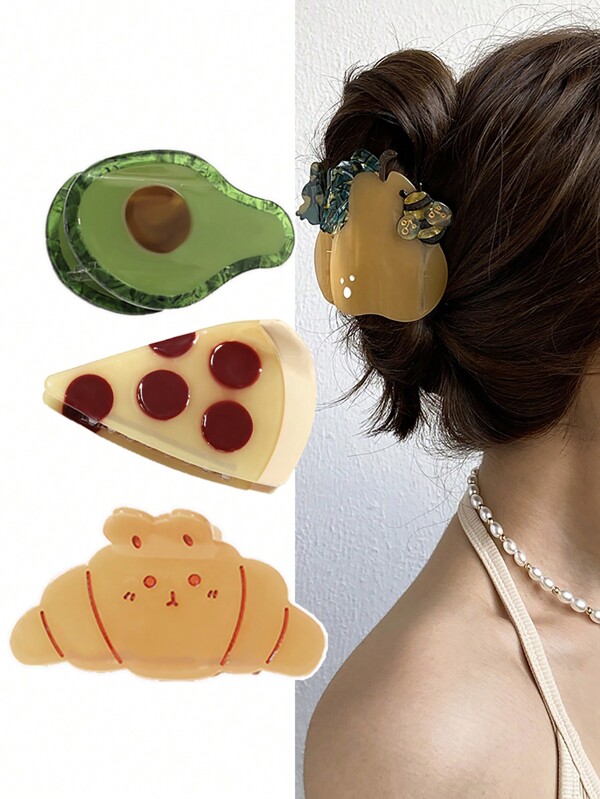 1pc Cartoon Creative Foods Hair Claws For Women Cute Hair Claw Clips Cheese Bread Hair Clips For Christmas Daily Life Party Hair Accessories