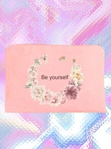 1 件定制女士手拿包，带有个性化文字、姓名或祝福语、独特设计、大容量、优质材料、时尚百搭、休闲简约、定制文字、盥洗包、收纳袋、化妆包 - 粉色 - 查看 3