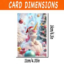 1 Pc/2 Pcs Delicate Design, Cute Cartoon Unicorn With Christmas Hat Greeting Cards, Invitation Cards, Birthday Cards, Perfect Christmas Gift For Unicorn Lovers, With Envelopes, Suitable For Family, Friends, Son, Daughter, Nephew, Niece, Grandson, Granddaughter, High Quality Thick Card Paper, Comfortable Touch