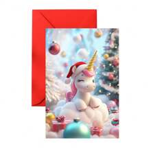 1 Pc/2 Pcs Delicate Design, Cute Cartoon Unicorn With Christmas Hat Greeting Cards, Invitation Cards, Birthday Cards, Perfect Christmas Gift For Unicorn Lovers, With Envelopes, Suitable For Family, Friends, Son, Daughter, Nephew, Niece, Grandson, Granddaughter, High Quality Thick Card Paper, Comfortable Touch