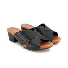 Usaflex Women's Clogs With Textured Block Heel AE3219 - 黑色 - 查看 3