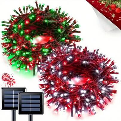1PC,50L/100L/200LSolar-Powered LED Christmas String Lights - Multi-Colored Fairy Lights With 8 Modes, Waterproof Flexible Copper Wire For Indoor/Outdoor Decor, Perfect For Patio, Garden, Parties & Bedroom