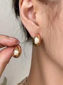 朋克风无耳洞粗圆夹式耳环，金色纹理圆线耳夹，粗犷耳夹，珠宝礼品 - 鑲鑽耳夾 - 查看 12