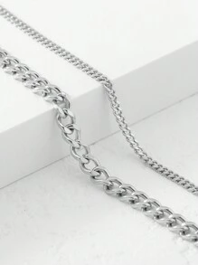 1 Set Stainless Steel Cuban Link Anklet, Beach Chain For Women - Silver - View 2