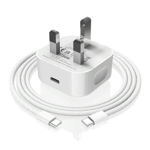 1pc USB-C Wall Charger Adapter (UK Plug) + 3.3ft/100cm High-Speed Data Transmission Quick Charging Cable Compatible With IPhone 16 Series, IPhone 15/ S25/S24/S23/S22/S21 Ultra Plus/ Series Suitable For Travel, Office, Dorm, And Home