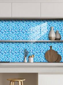蓝色马赛克瓷砖贴纸套装或瓷砖贴纸套装自粘可拆卸可切割用于家居装饰PVC水晶膜瓷砖贴纸用于美化橱柜、餐桌、客厅、卧室、浴室、电视背景墙 - 彩色 - 查看 14