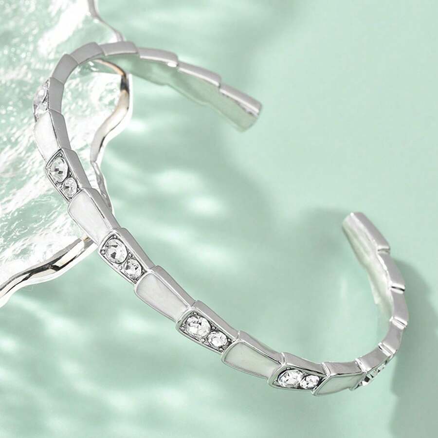 1 件女士时尚珍珠母蛇骨手链，带水钻，奢华可调节银色手镯，适合日常佩戴、办公室、户外活动、圣诞节、感恩节、情人节礼物、妈妈、母亲、母亲节、礼物