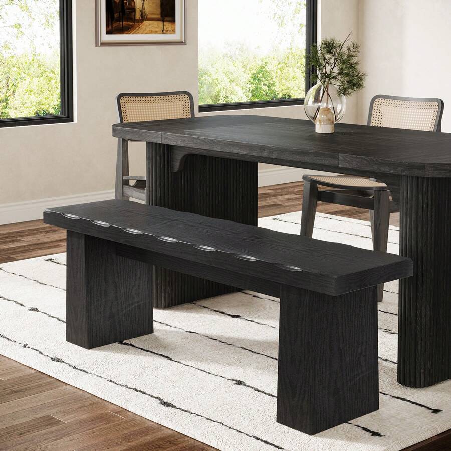 LITTLE TREE 47-Inch Wood Dining Table Bench,Wooden Entryway Bench Modern End Of Bed Bench, Long Kitchen Bench With Sturdy Frame For Dining Room, For Bedroom Living Room Hallway, Easy Assembly, Black - Black - View 1
