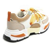 Women's Casual Colorful Sneakers With Thick Soles - Beige - View 6