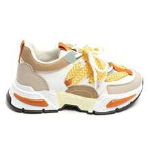 Women's Casual Colorful Sneakers With Thick Soles - Beige - View 4