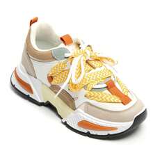 Women's Casual Colorful Sneakers With Thick Soles - Beige - View 3