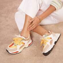 Women's Casual Colorful Sneakers With Thick Soles - Beige - View 1