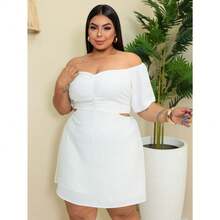 Plus Size Summer Off-The-Shoulder Jumpsuit Dress Various Colors - 白色 - 查看 3