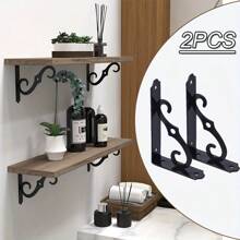 2 Pcs Triangle Wrought Iron Framed Shelving Brackets, Wall Board Supported Racks, Home Decor Floating Board Storage Brackets, Iron Book Shelf Support, Partition Shelf Bracket, Wood Board Storage Wall Mount - Multicolor - View 1