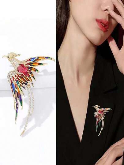 1pc Phoenix Brooch, Luxury High-Grade Fashionable Lapel Pin Accessory To Prevent Wardrobe Malfunction Dress Accessories Pin For Clothes Bag Charm School Office Accessories Shirts Jacket Jewelry Christmas Halloween Clothes Pin Funny Cute Teacher Gifts