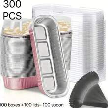 300PCS Mini Loaf Pan (With Lid And Spoon), Pink Gold Black Gold, 6.8 Ounces, Rectangular Foil Baking Pan - 彩色 - 查看 1