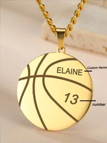 1pc Custom Engraved Name Necklace, Personalized Men/Women Stainless Steel Letter Necklace, Fashion Customized Basketball Engraved Name Number Basketball Necklace, Sports Style, Anniversary Gift, Casual, Vintage, Old Money, Contract, Simple Customization, Personalized, Mother's Day Gift