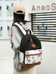 3 件装新款大容量休闲百搭花卉尼龙材质拉链男孩和女孩背包和手提包带铅笔盒适合返校季节，适合小学生书包，儿童书包，小背包，书包学校，学校背包，背包，儿童书包，儿童行李箱，儿童背包非常适合女孩，儿童，女学生，青少年女孩儿童旅行包，儿童女童包 - 三件套 - 查看 5