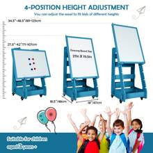 Kids' Standing Art Easel Dry-Erase Board Double Sided Chalkboard Navy - Navy Blue - View 8