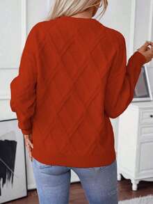 Plus Size Women Solid Color Casual Knitted Sweater, Autumn/Winter - Red - View 3