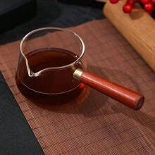 1 件高品质玻璃茶壶，带木柄茶壶，尺寸：高 6.4 厘米 x 宽 9.2 厘米。圣诞礼物、婚礼礼品/节日礼物/装饰品 - 透明 - 查看 1