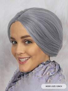 老太太假发服装套装，适合万圣节派对，短款灰色优质合成无胶耐热高温纤维头发，带发髻，适合夫人。 - 彩色 - 查看 3