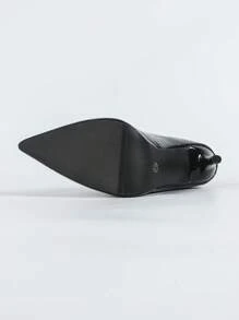 Black Wrinkled Patent Shiny Pointed Toe High Heel Slim Ankle Boots, New Arrival For Winter - Black - View 9