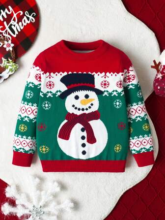 Jersey de niño con estampado de muñeco de nieve navideño, para primavera, otoño e invierno